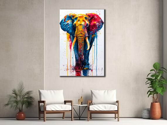 Colorful Splash Elephant Abstract Wildlife Painting Modern Wall Art Poster
