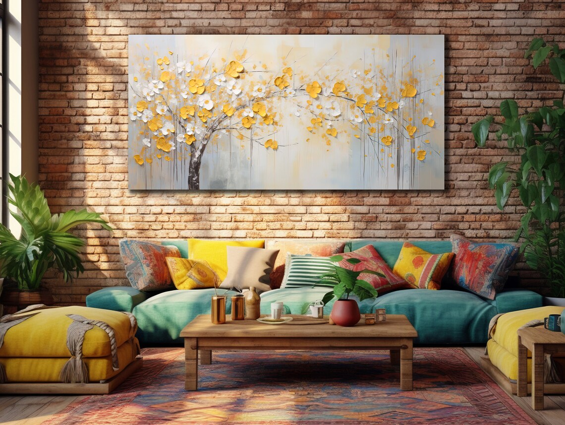 Golden Blossom Tree Yellow Flowers Abstract Spring Wall Art Poster