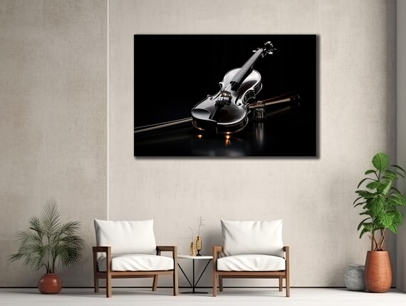 Black Violin Elegant Dark Background Moody Classical Art Poster