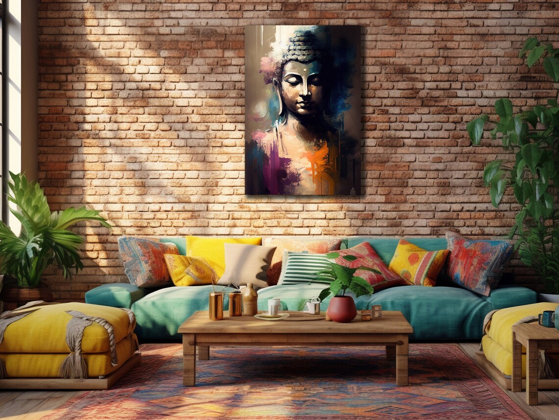 Colorful Buddha Face Painting Meditation Zen Home Decor Wall Poster - Image 2