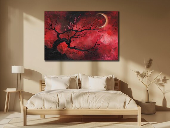 Tree Painting On Red Tree Wall Art Nature Wall Decor Landscape Painting Poster Ready To Hang Decoration Red Tree Printing