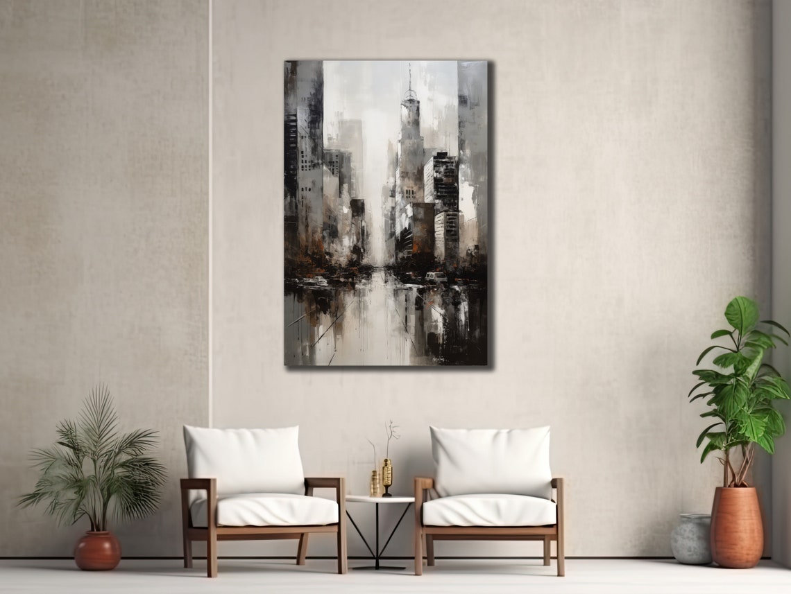 New York City Abstract Skyline Grey Empire State Modern Wall Art Print - Image 3