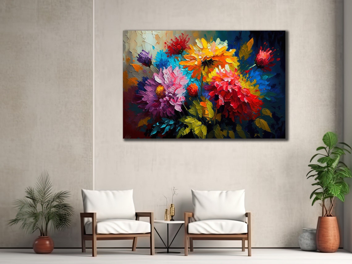 Colorful Impasto Flower Bouquet Bright Textured Modern Art Poster