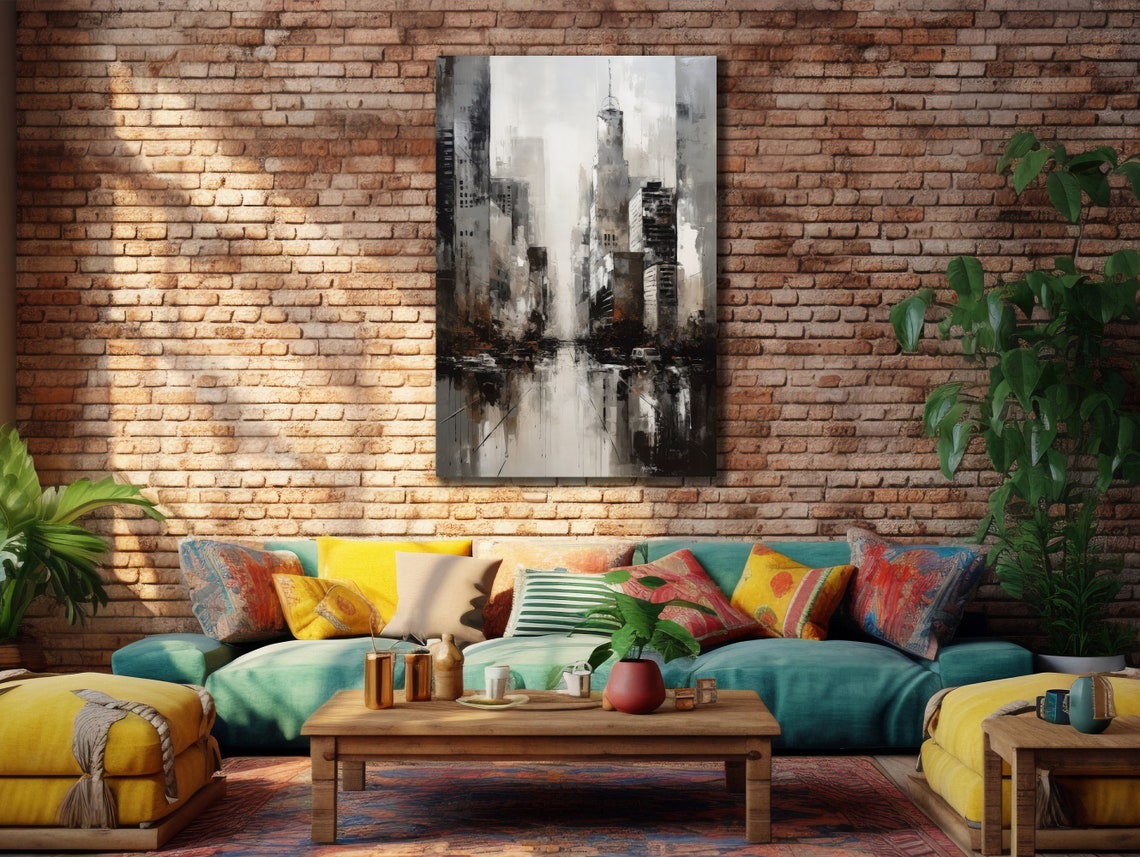 New York City Abstract Skyline Grey Empire State Modern Wall Art Print