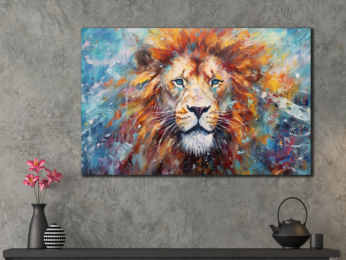 Colorful Lion Portrait Vibrant Abstract Wildlife King Face Poster - Image 3