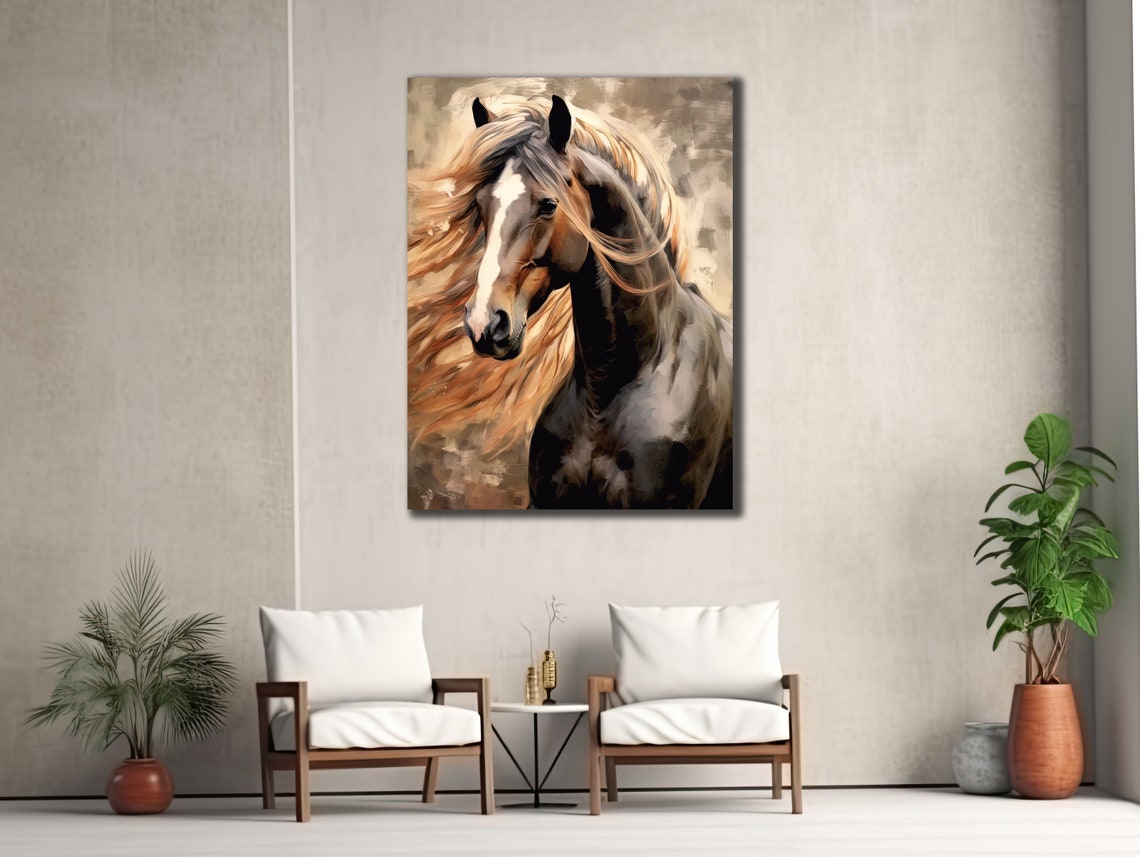 Dark Bay Horse Portrait with Flowing Mane Rustic Equine Poster