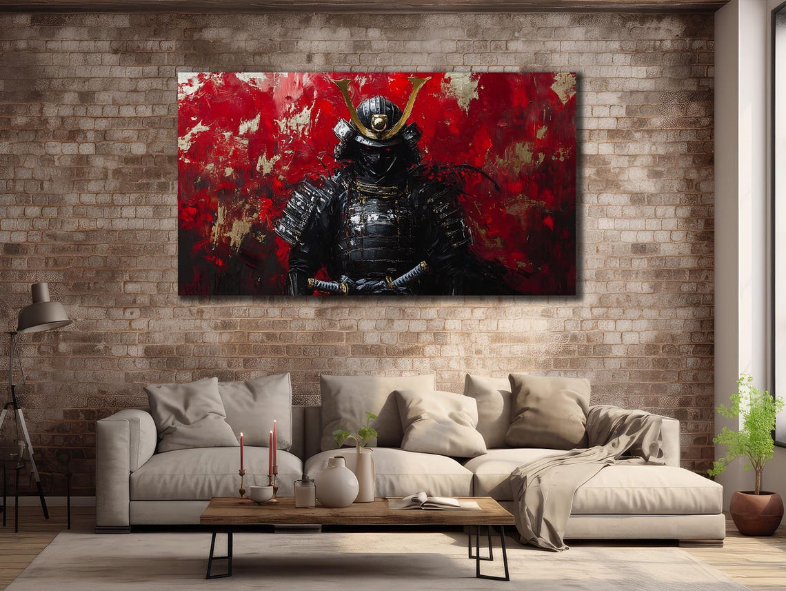Samurai Warrior Black Armor Red Abstract Japanese Art Poster