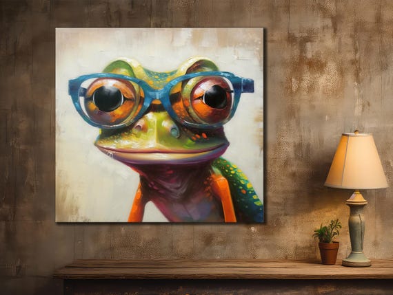 Frog With Glasses Print Animal Painting Fun Animals Poster Colorful Frog Wall Art Farmhouse Decor Colorful Frog Poster Artwork