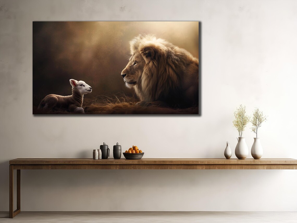 Lion And Lamb Art Print, Christian Farmhouse Decor - Image 2