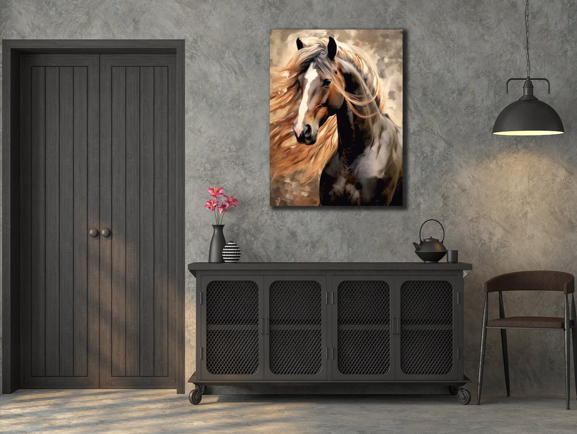 Dark Bay Horse Portrait with Flowing Mane Rustic Equine Poster - Image 2