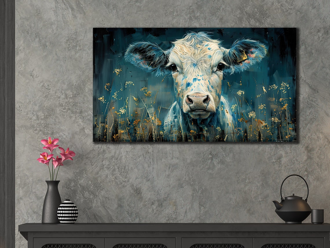 Cow Baby Printing Cow Wall Decor Abstract Animal Wall Art Painting On Colorful Animal Art Farmhouse For Gifts - Image 2