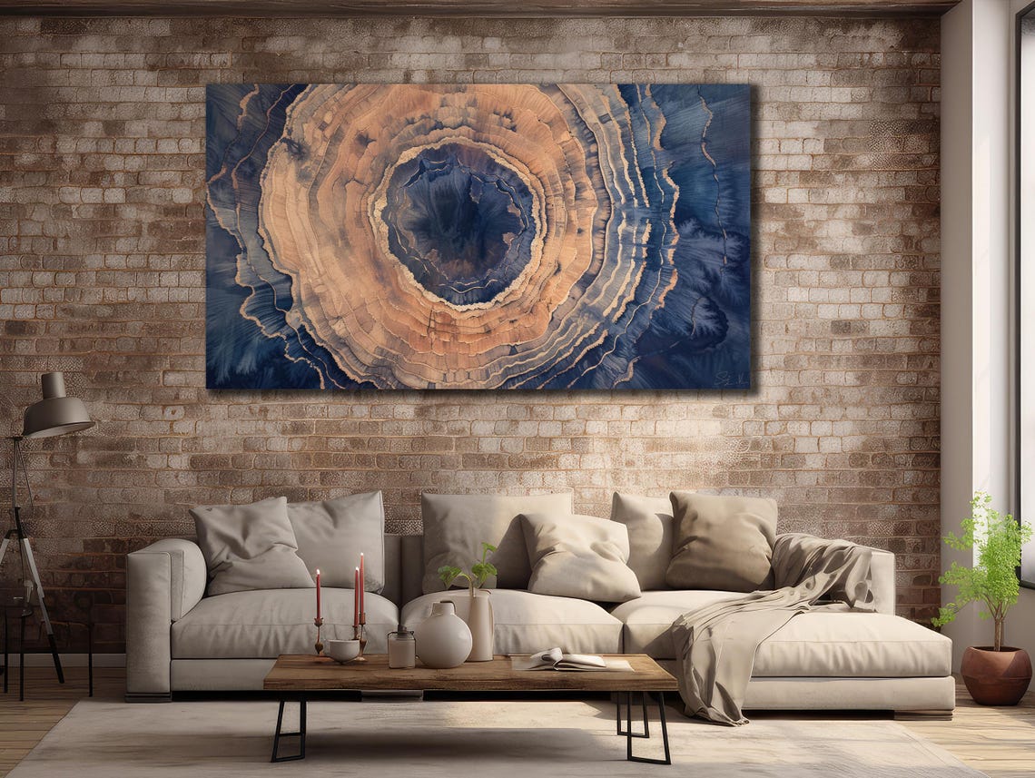 Abstract Wood Grain Rings in Peach and Blue Marble Style Decor Poster