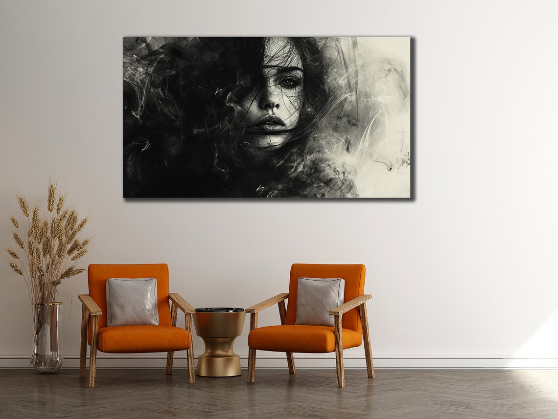 Black And White Woman Face Emerging From Smoke Moody Portrait Poster - Image 3