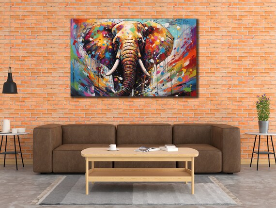 Elephant Rainbow Paint Splatter Multicolor Modern African Wildlife Art Poster