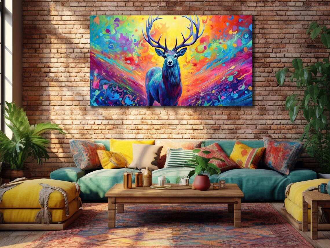 Colorful Deer Art Print, Animal Bedroom Wall Decor