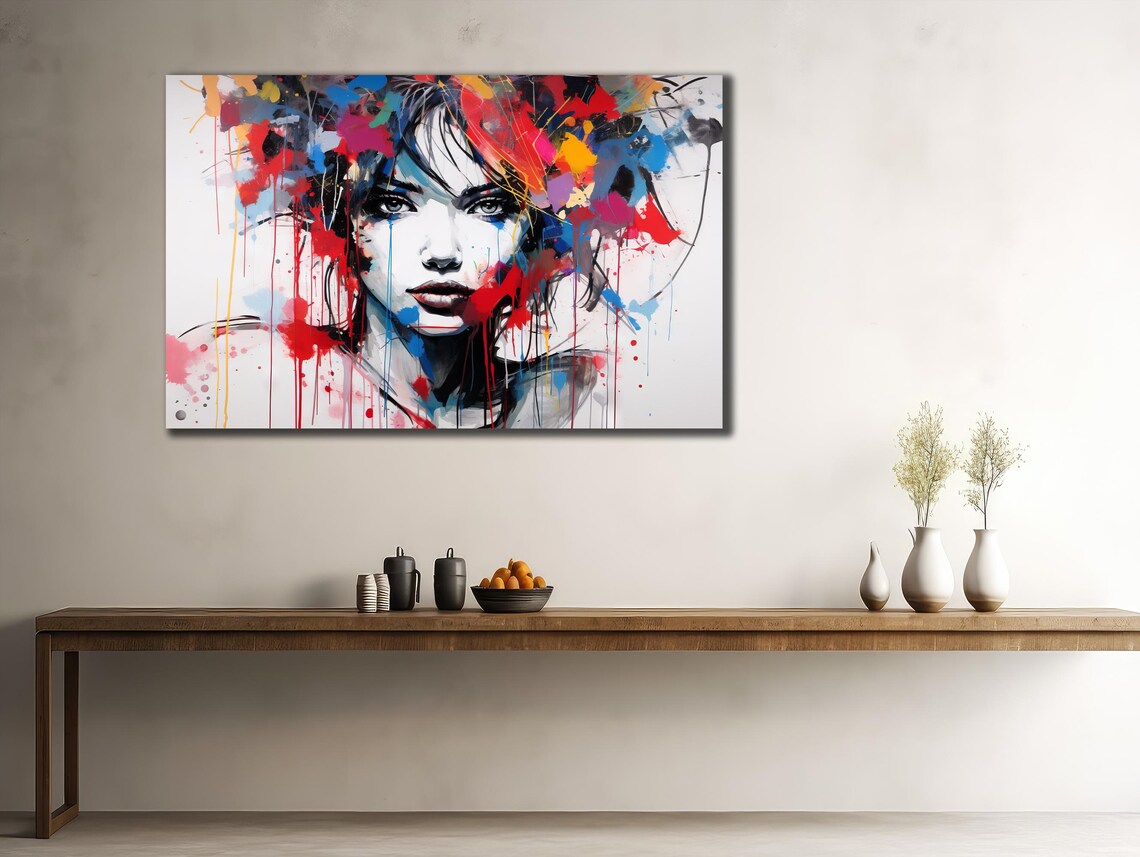 Woman Face Colorful Paint Splash Dripping Modern Art Portrait Poster - Image 2