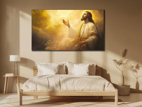 Jesus Christ Golden Clouds Heavenly Light Religious Faith Wall Poster