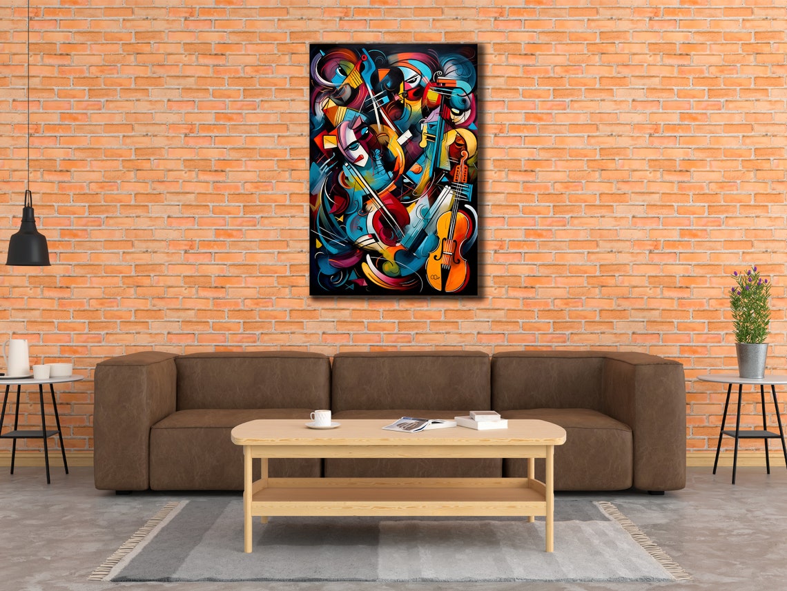 Abstract Jazz Musicians Cubist Violin Colorful Modern Music Poster - Image 2