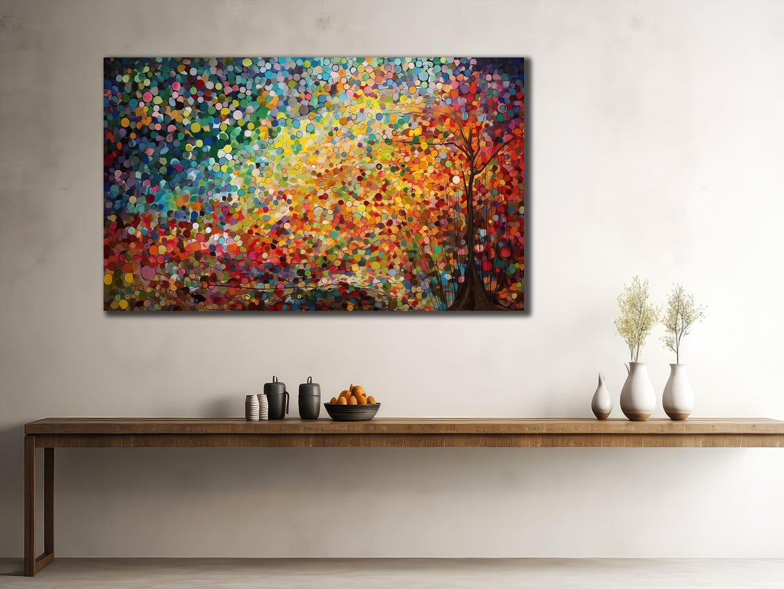 Colorful Dotted Tree Abstract Paint Splatter Nature Wall Art Poster - Image 2
