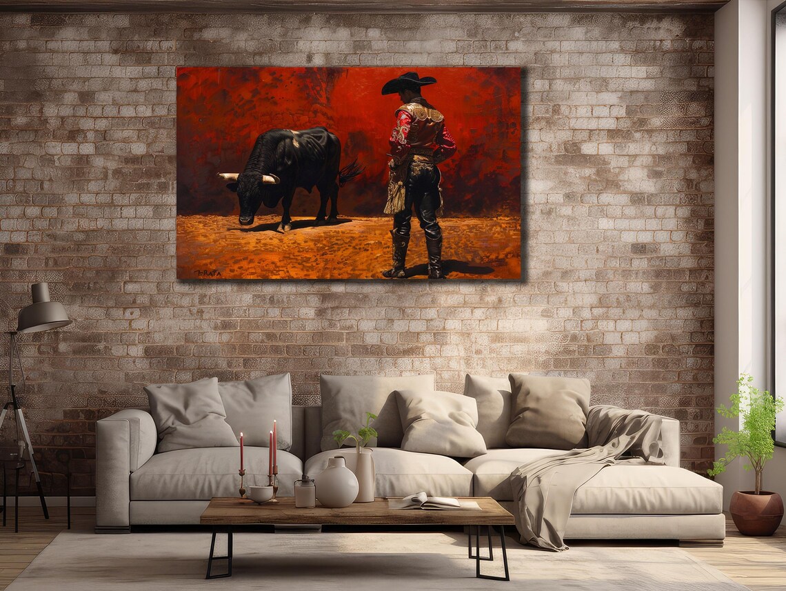 Spanish Matador Bullfight Oil Painting Red Arena Drama Wall Poster - Image 3