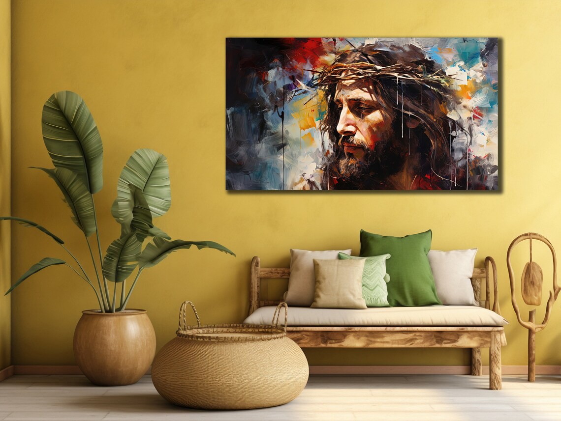 Jesus with Crown of Thorns Abstract Painting Christian Poster - Image 2