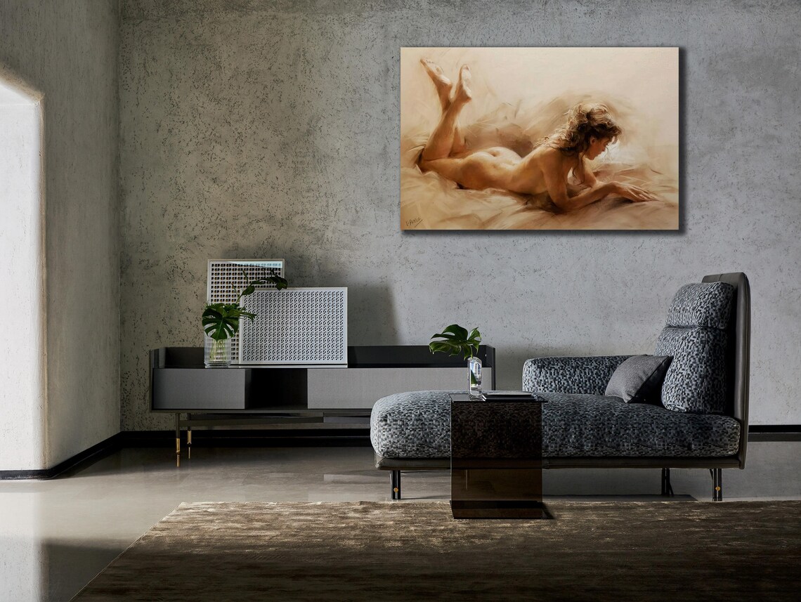 Classical Reclining Nude Woman Soft Oil Painting Elegant Figure Poster - Image 3