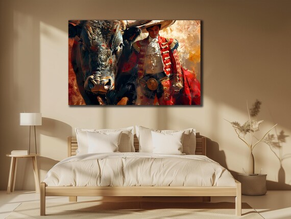 Spanish Bullfighter Wall Art Matador Bull Painting On Spanish Matador Print Poster Room Gift Matador Painting Art Print