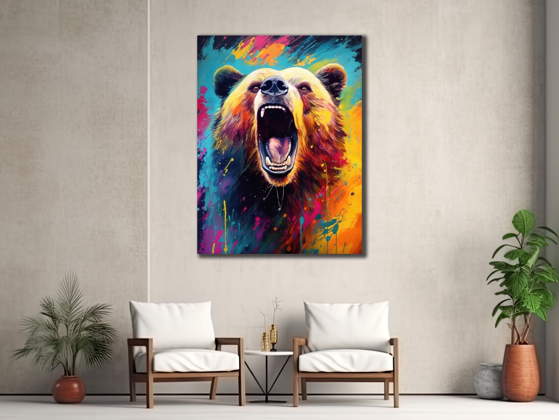 Roaring Grizzly Bear Neon Color Splash Fierce Wildlife Art Poster - Image 2