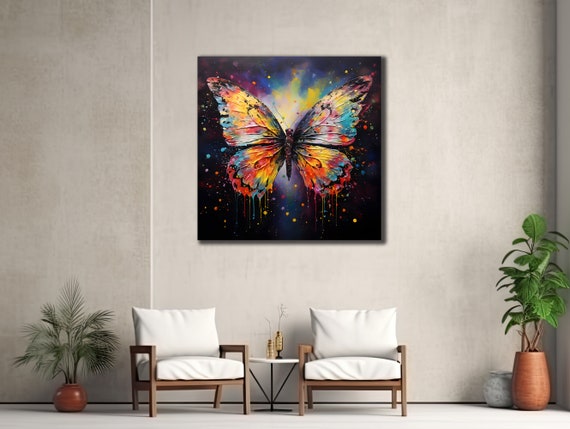 Colorful Butterfly Print Animal Painting Wall Hanging House Gift Ideas Farmhouse Decor Wall Art Butterfly Poster Rainbow Artwork