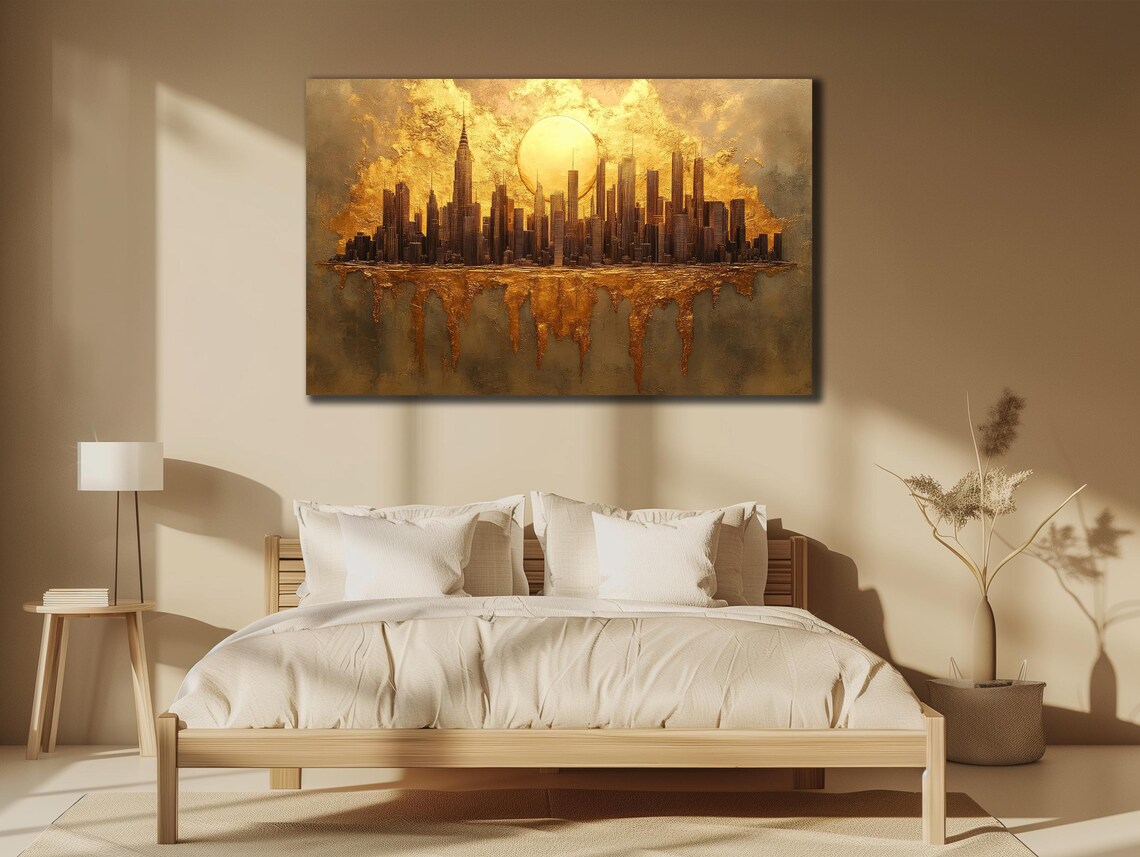 New York Golden Moon Skyline Empire State Dripping Gold Art Poster - Image 3