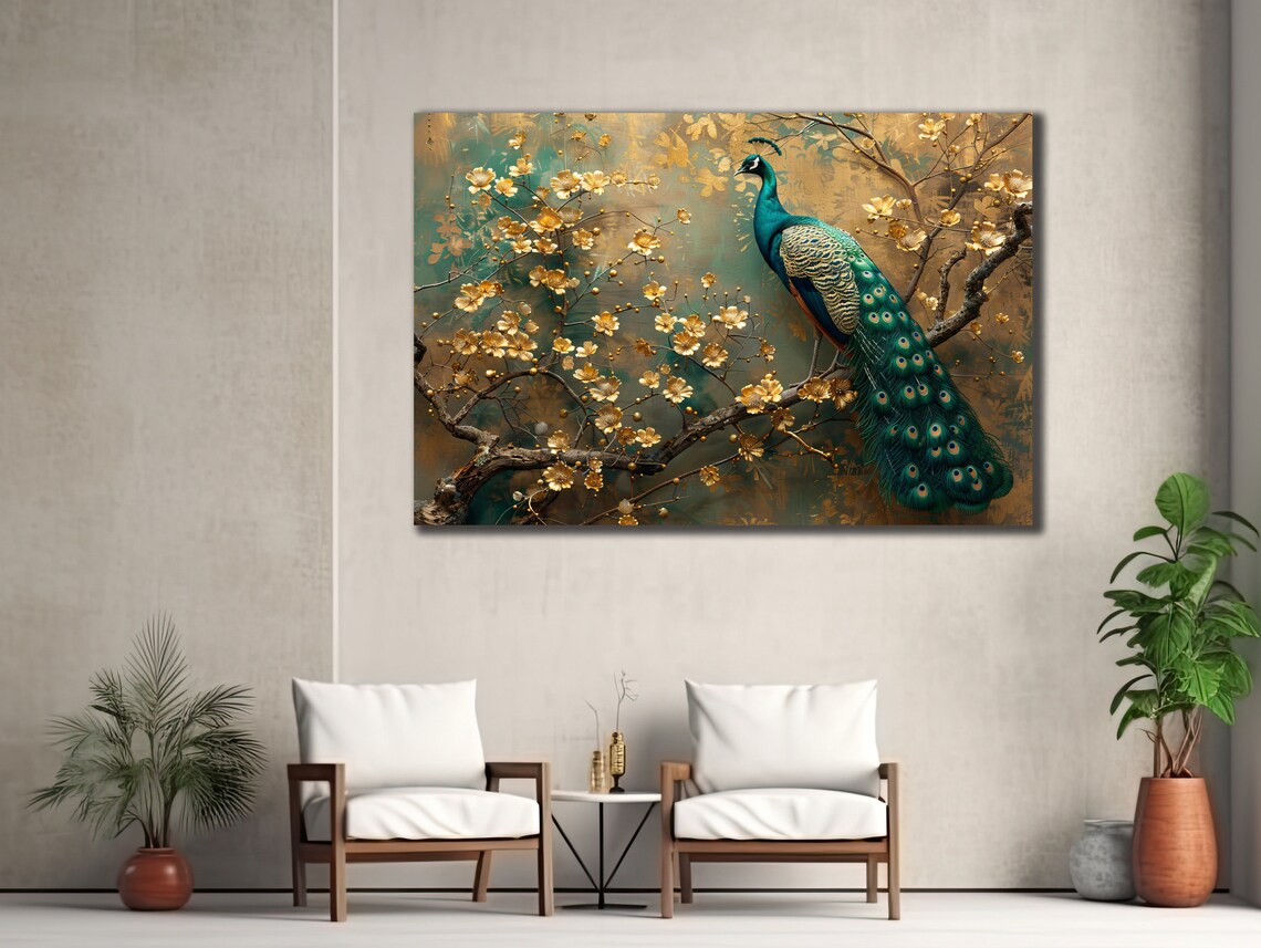 Elegant Peacock Bird Art Print, Wildlife Decor - Image 2