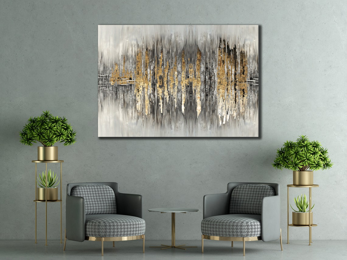 Gray And Gold Abstract Drip Minimalist Modern Neutral Decor Poster - Image 2