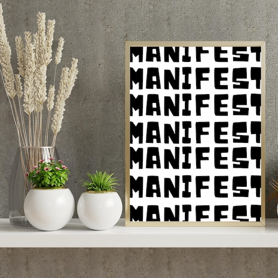 Manifest Repeated Bold Black Wavy Hand Lettered Typography Poster