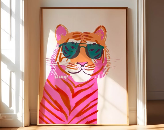 Pink Tiger Retro Maximalist Art Print
