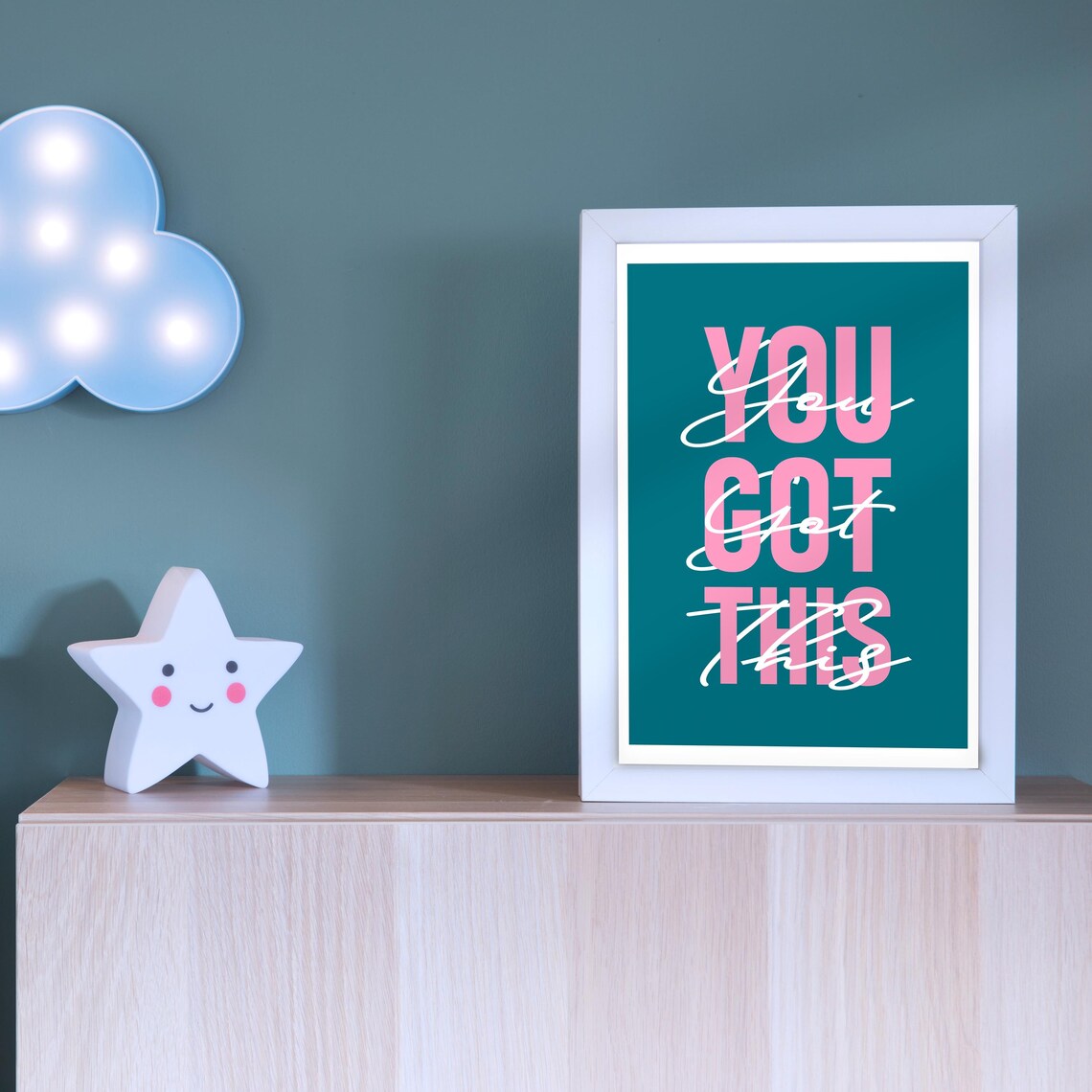 You Got This Pink Teal Script Typography Kids Room Encouragement Poster
