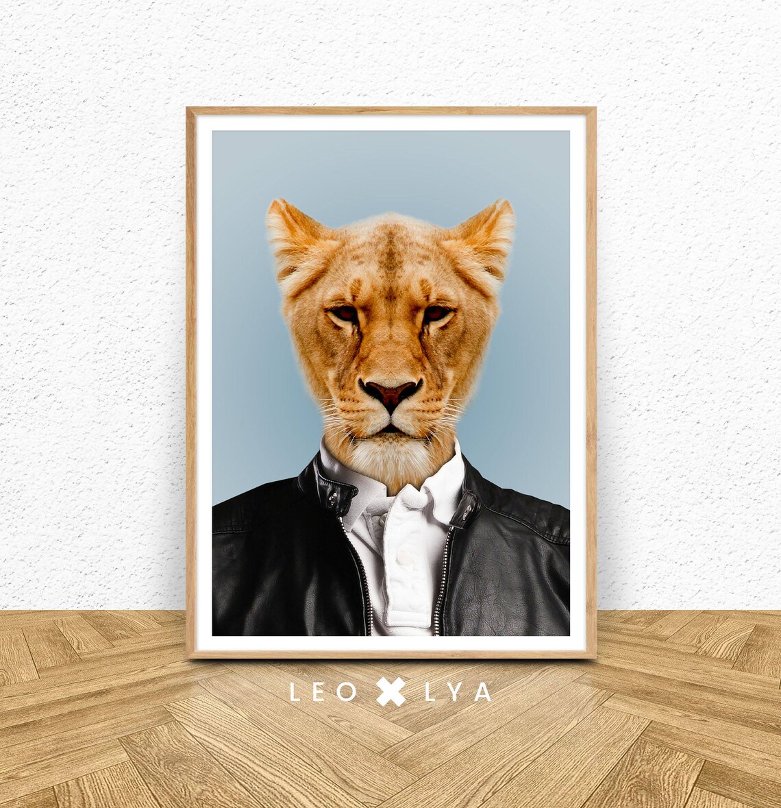 Lioness In Leather Jacket Fierce Fashion Animal Portrait Funny Wall Art