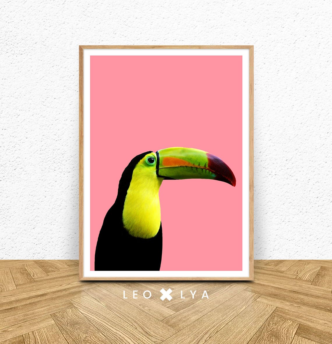 Colorful Toucan Bird Portrait Pink Background Tropical Wall Poster