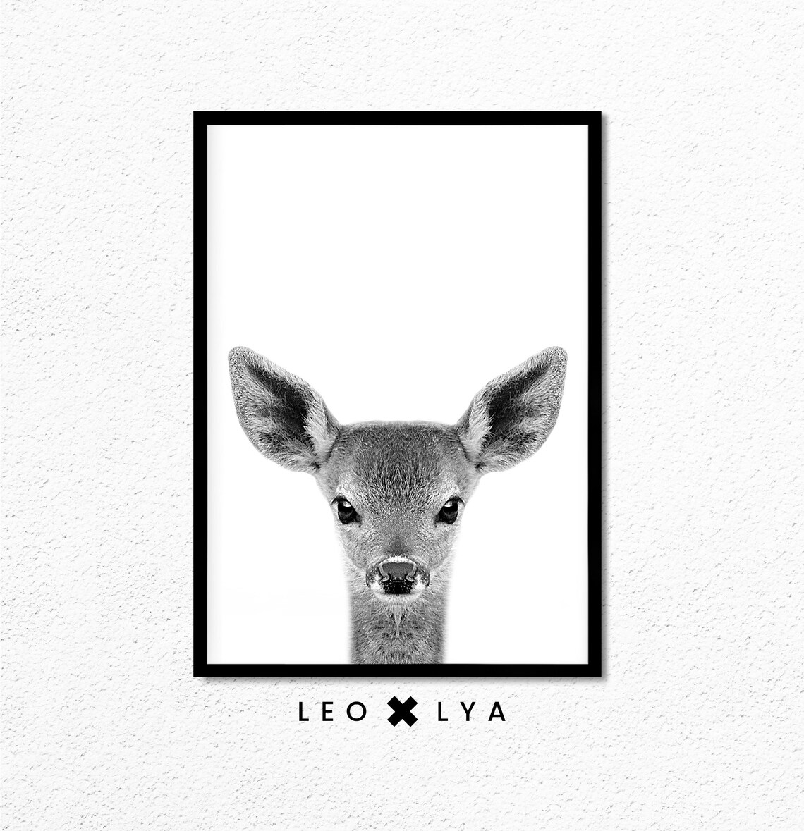 Baby Deer Fawn Black And White Cute Animal Portrait Nursery Wall Art