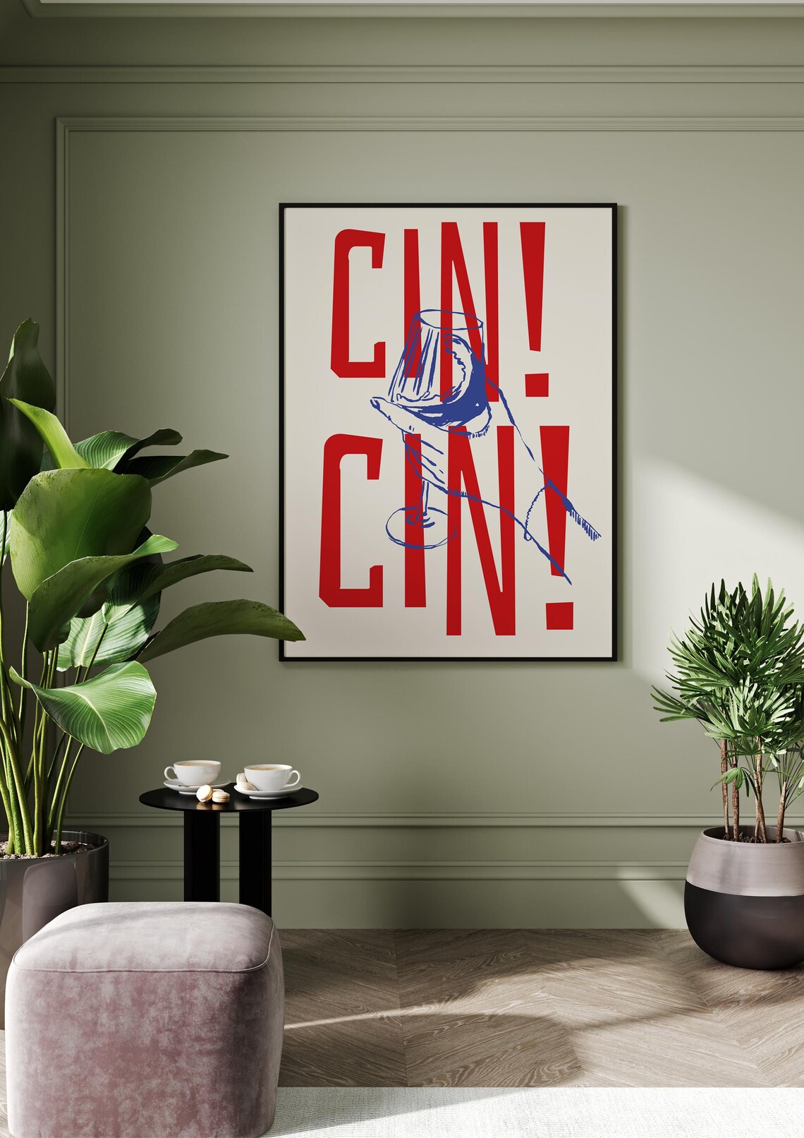 Cin Cin Typographic Poster, Wine Glass - Image 2