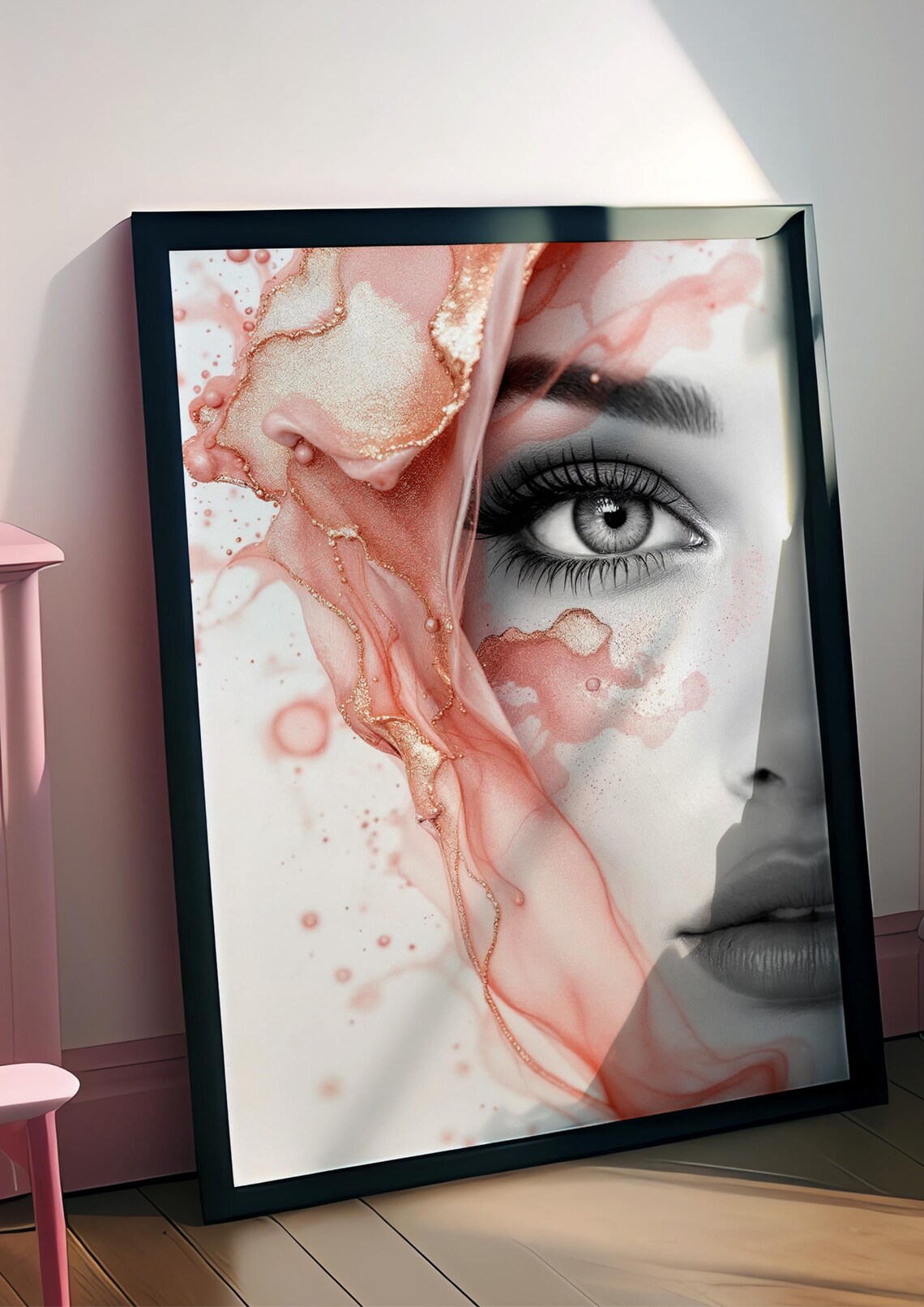 Minimalist Abstract Portrait, Ethereal Gaze And Fluid Ink