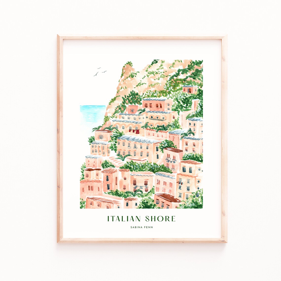Amalfi Coast Watercolor Travel Poster, Italian Shore