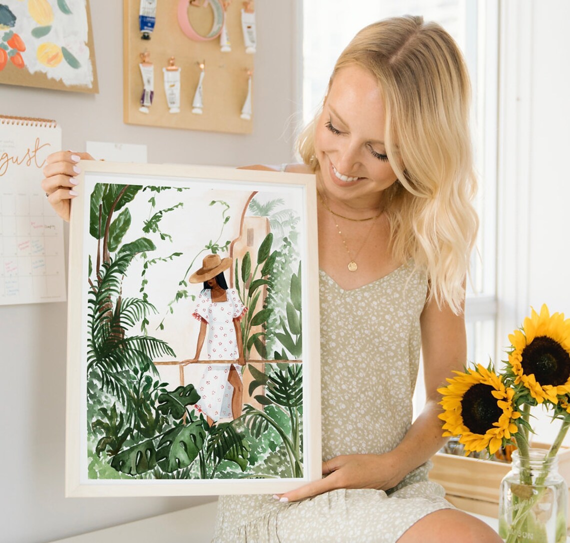 Woman And Plants Botanical Art Print, Tropical Decor - Image 2