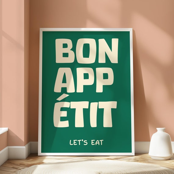 Bon Appétit Wall Art Trendy Kitchen Poster Dinner Night Print Retro Food Print Bar Cart Print Aesthetic Kitchen Decor Kitchen Wall Art