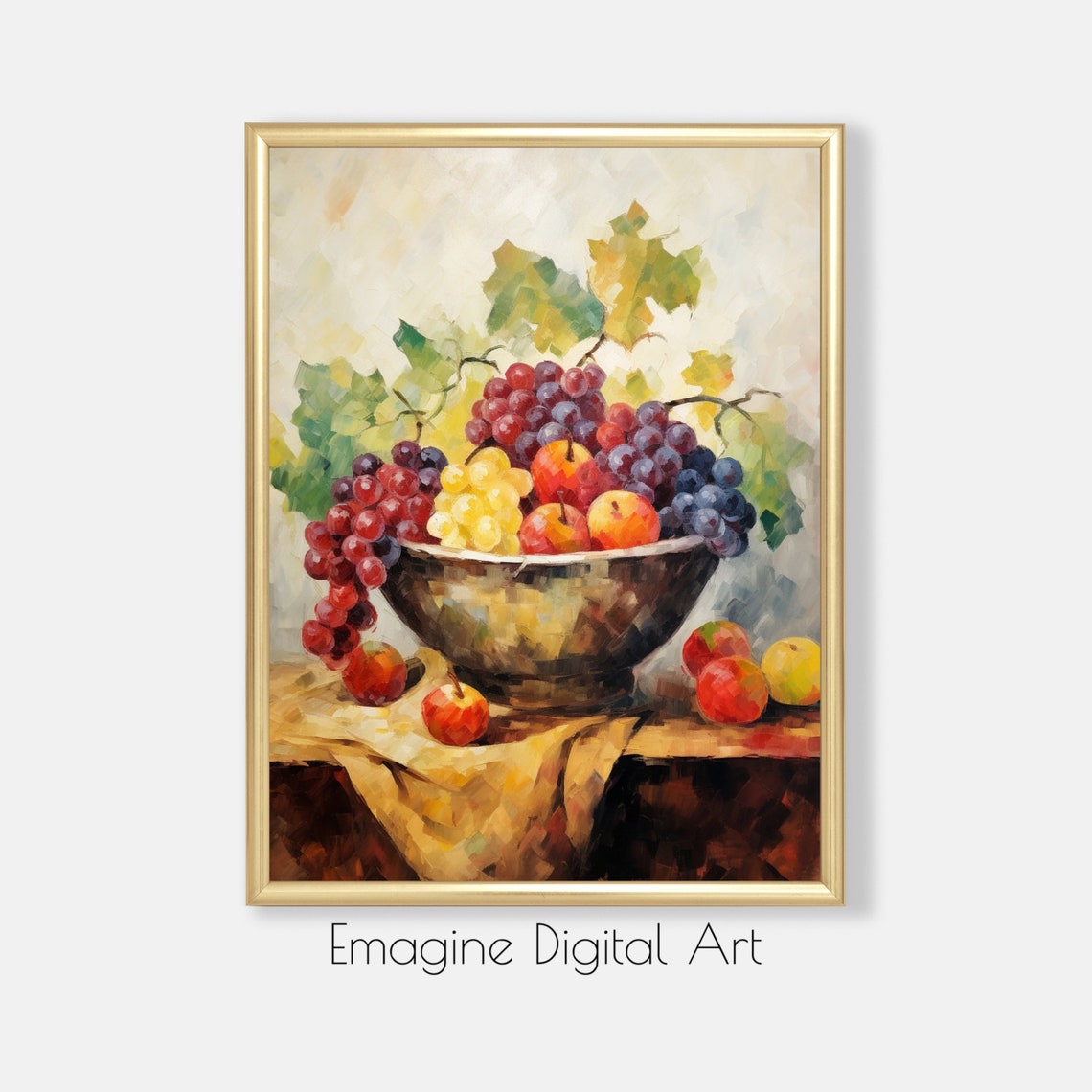 Impressionist Fruit Bowl Still Life Grape Harvest Oil Painting Poster