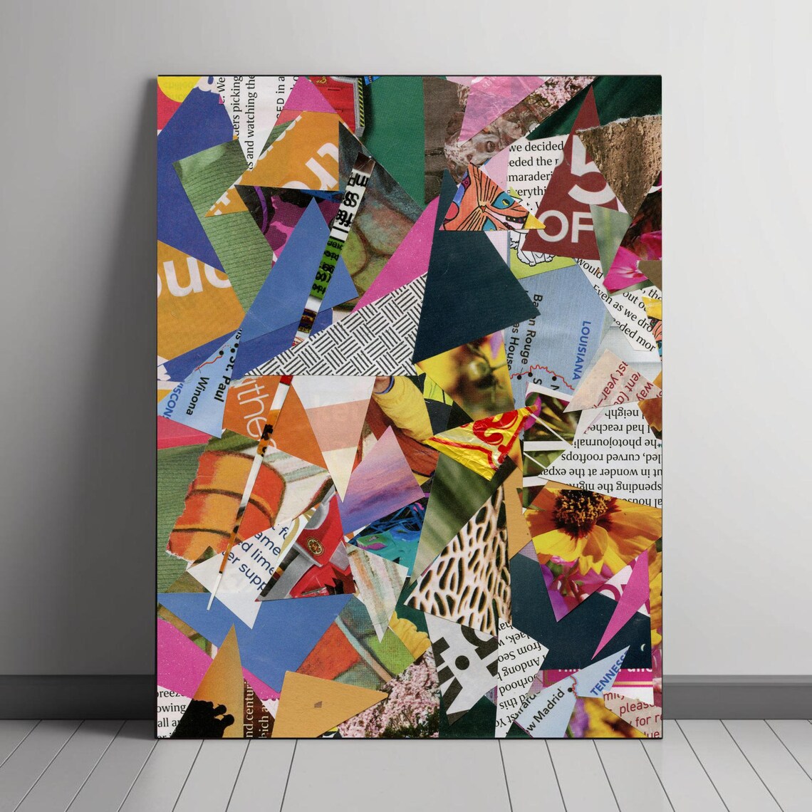 Abstract Collage, Colorful Geometric Mixed Media