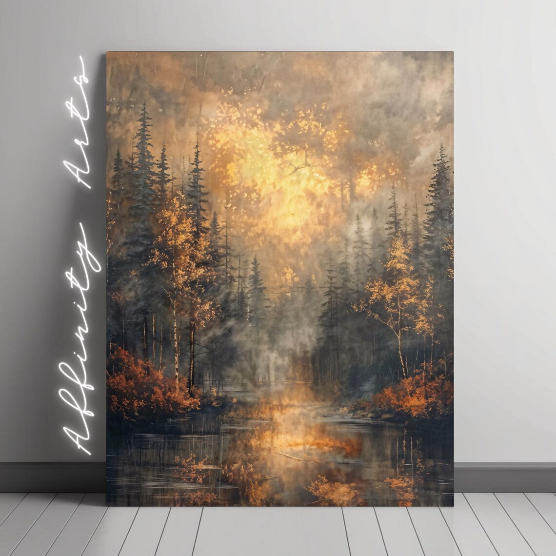 Autumn Forest Mist Art Print, Fall Landscape