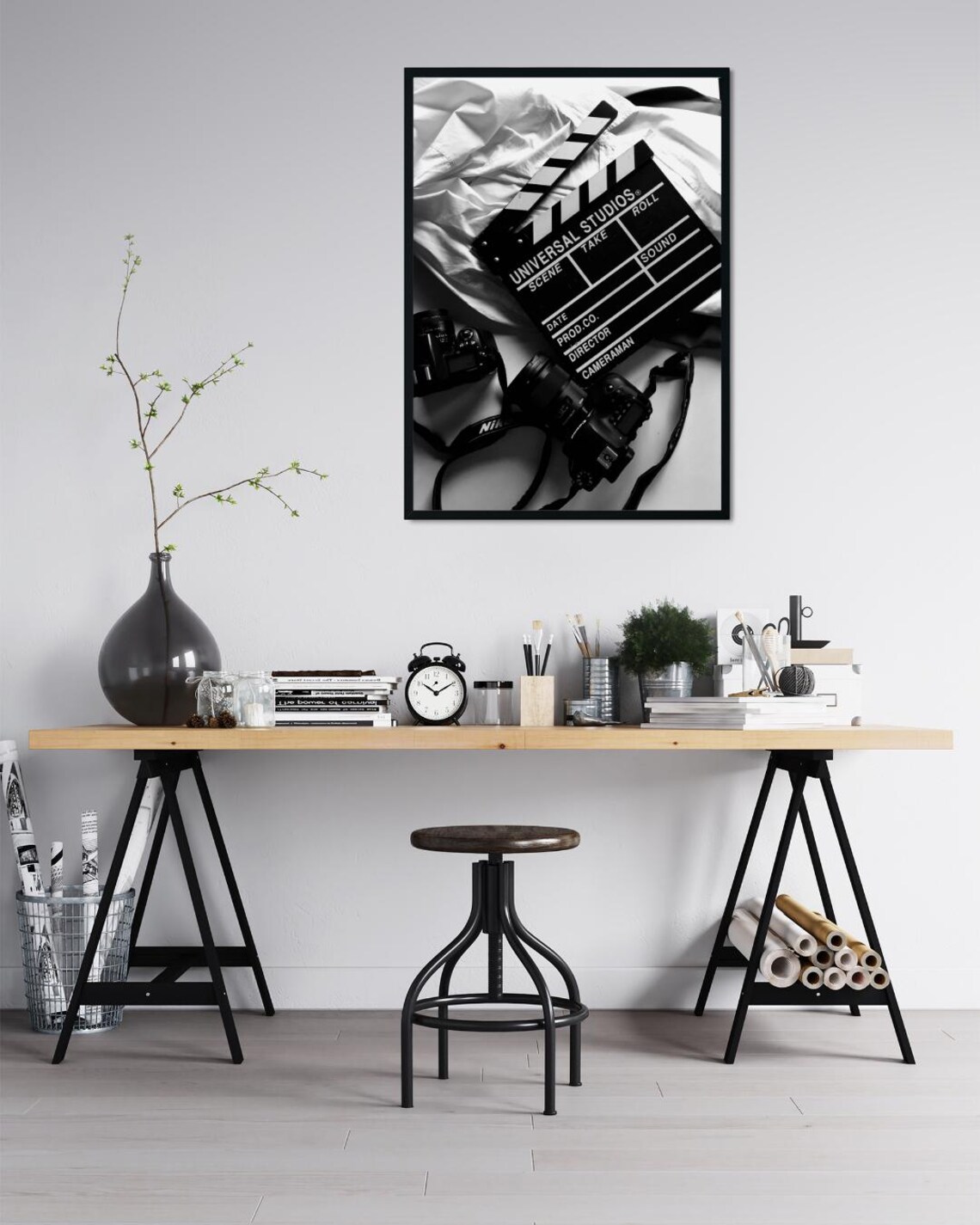 Black And White Film Slate With Cameras, Cinematic Art Print - Image 5
