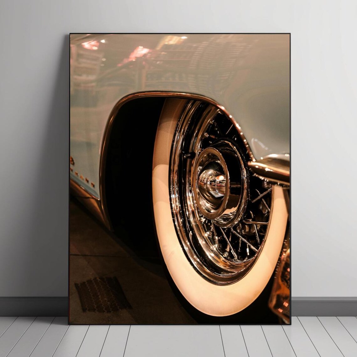 Classic Car Wheel With Whitewall Tire, Vintage Print