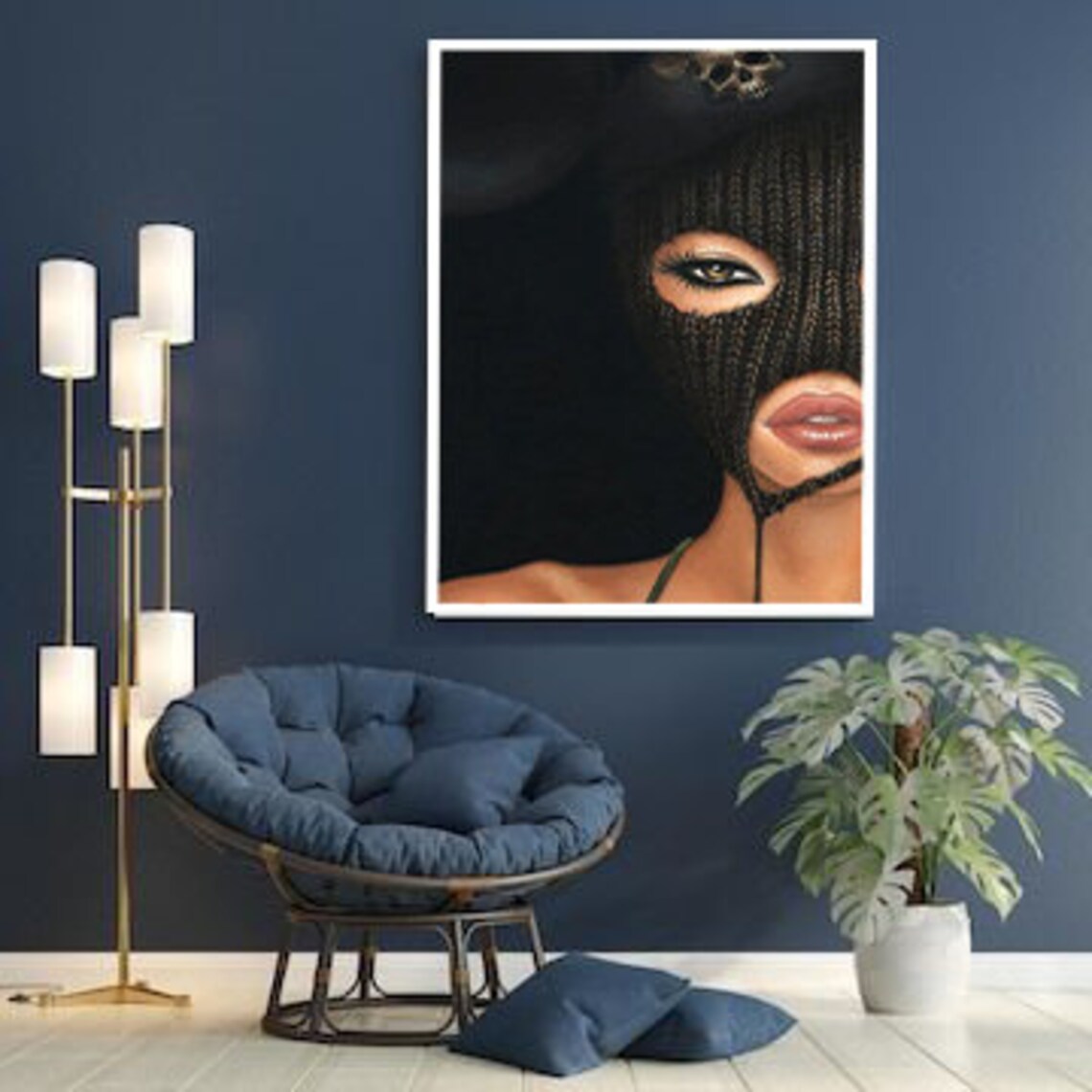 Masked Woman with Skull Edgy Dark Street Art Portrait Poster - Image 2