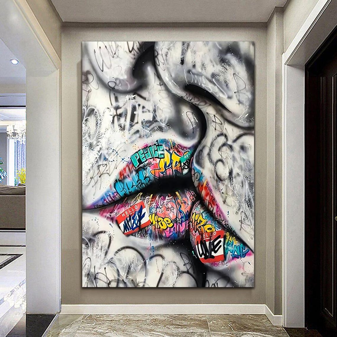Urban Street Art Lips Vibrant Graffiti Inspired Wall Decor Bold Pop Art Home Accent Modern Street Style Art - Image 2